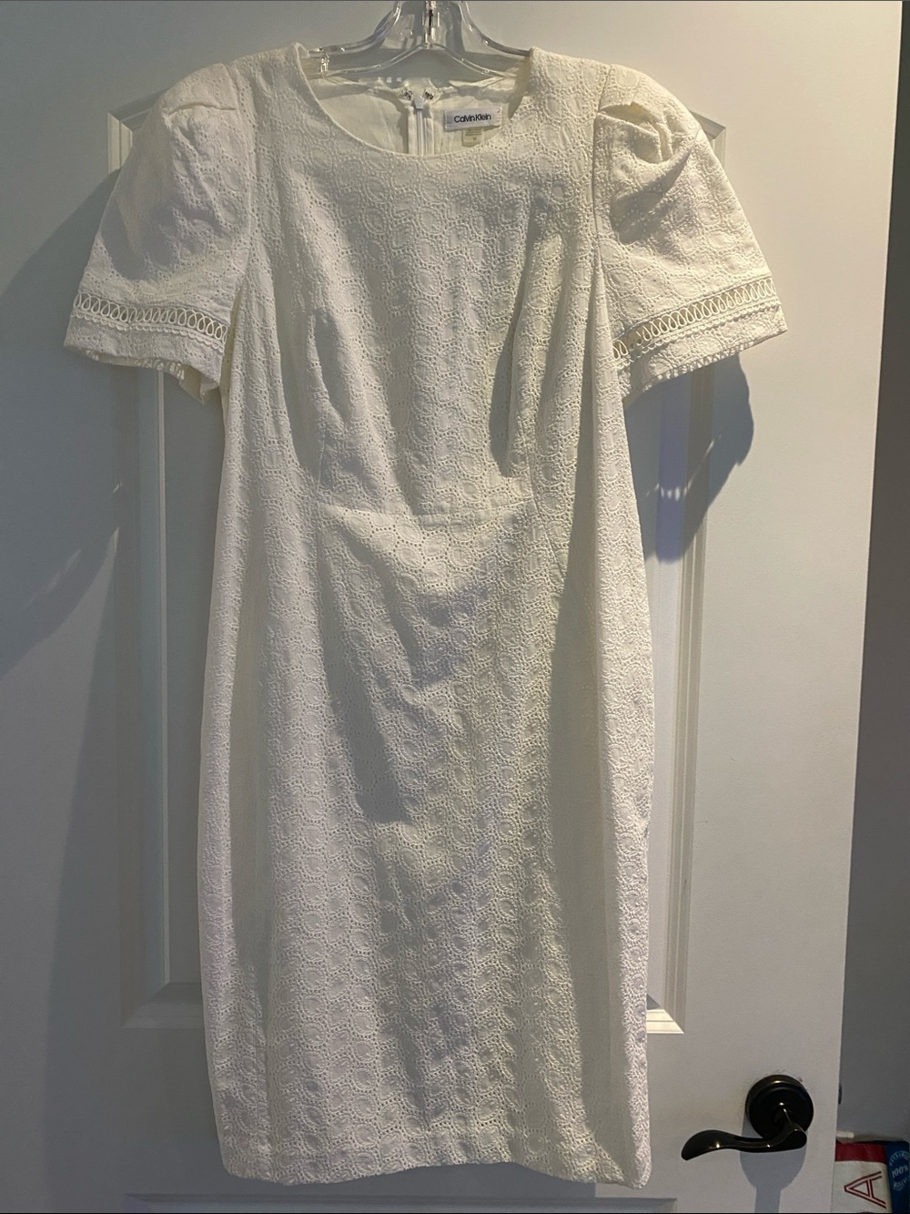 Calvin Klein Cream Textured Puff Sleeve Midi Dress
